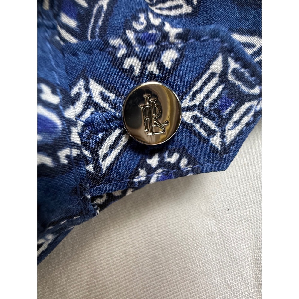 Lauren Ralph Lauren Blue Geometric Print Mock Neck Belted Midi Dress 10-2484 - Picture 6 of 9